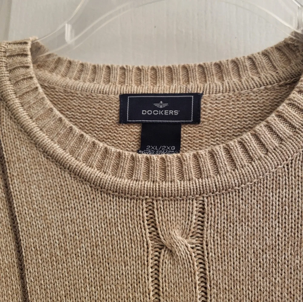 Dockers Men's Tan‎ Cable Knit Crewneck Sweater Pre-own